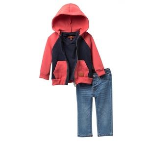 V-Neck, Colorblock Hoodie, & Jeans 3-Piece Set